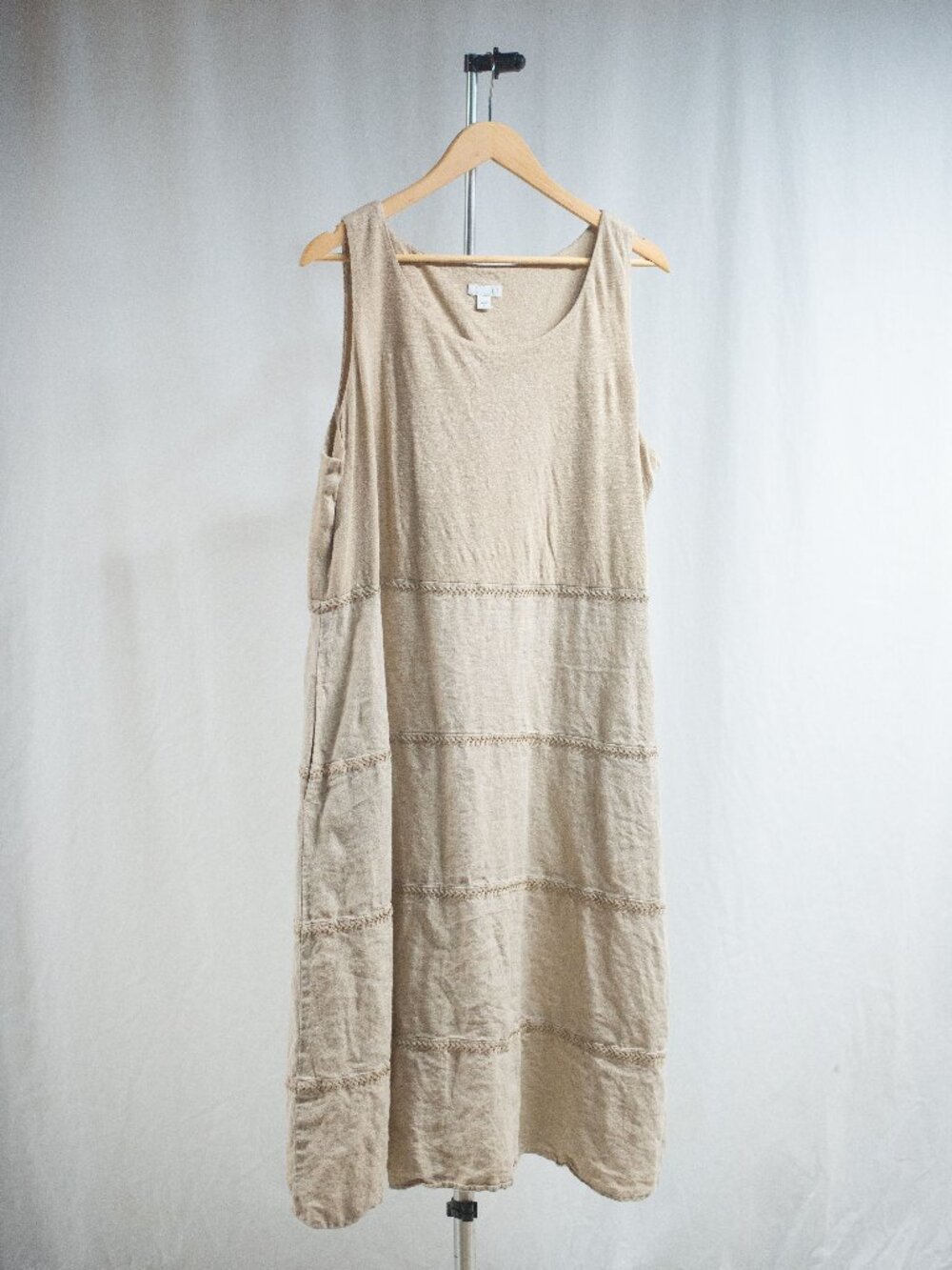 J. Jill 100% Linen Tan Sleeveless Boho Flowy Comfortable Casual Dress